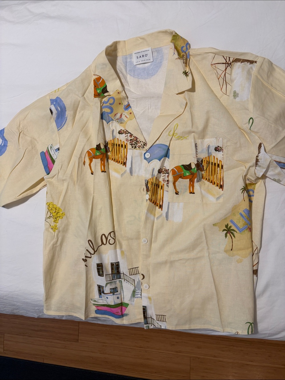 SABO Cream Tropical Print Short Sleeve Button-Up Shirt